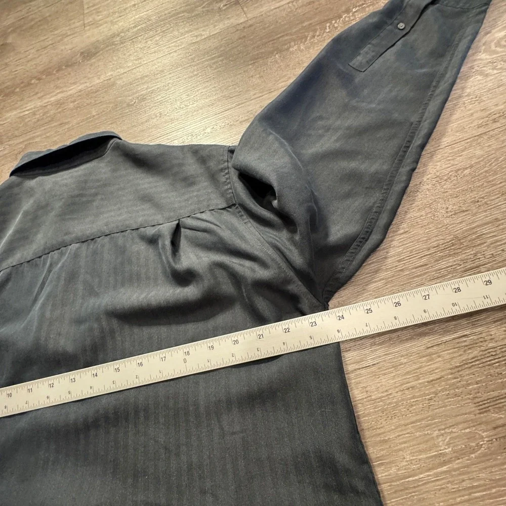 Vintage Brandini Shirt Mens M Gray Herringbone Rayon Dress Casual Old Money